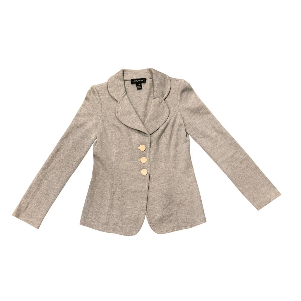 Vintage‎ St. John Jacket Blazer Coat Womens Size 4 Gray Knit Stretch Sport Suit